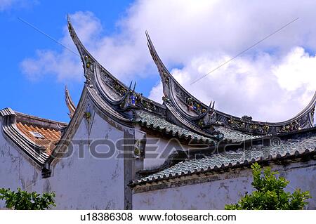 Stock Photo - The traditional eave of the house in Penghu, Taiwan. Fotosearch