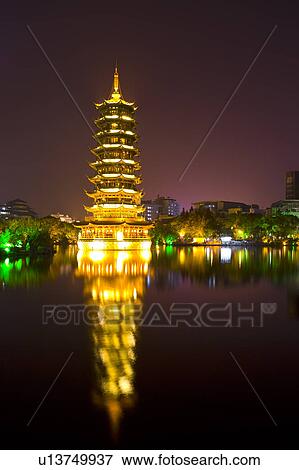 Golden Tower in Guilin, Guangxi Province, China View Large Photo Image Stock Photo - Golden Tower in Guilin, Guangxi Province, China. Fotosearch