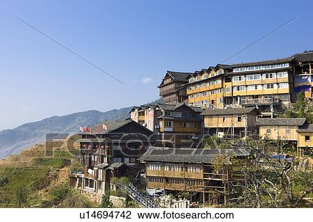 Stock Image - Mountain fastness of Longji in Guilin, Guangxi Province, China. Fotosearch