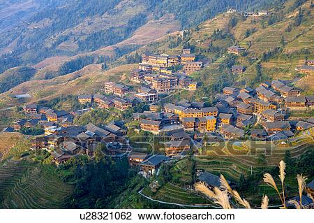 Stock Image - Mountain fastness of Longji in Guilin, Guangxi Province, China. Fotosearch
