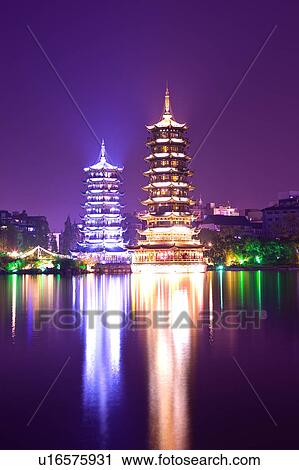 Stock Image - Twins Tower in Guilin, Guangxi Province, China. Fotosearch