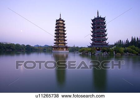 Twins Tower in Guilin, Guangxi Province, China View Large Photo Image Stock Photo - Twins Tower in Guilin, Guangxi Province, China. Fotosearch
