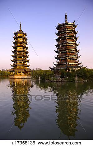 Twins tower in Yangshuo, Guilin, Guangxi Province, China View Large Photo Image Stock Photograph - Twins tower in Yangshuo, Guilin, Guangxi Province, China. Fotosearch