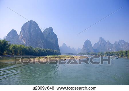 Stock Photo - Li River with mountain, Yangshuo, Guilin, Guangxi Province, China. Fotosearch