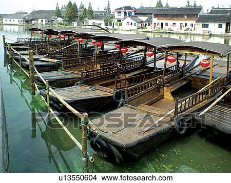 Picture - Boats in lake, Shanghai, China. Fotosearch