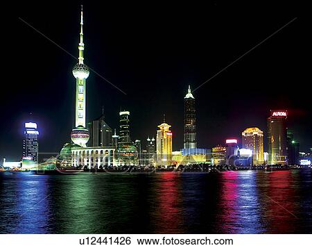 China, Shanghai, Pudong city skyline, night View Large Photo Image Stock Photograph - China, Shanghai, Pudong city skyline, night. Fotosearch