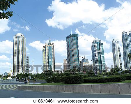 Stock Image - China, Shanghai, Pudong, skyscrapers in financial district. Fotosearch