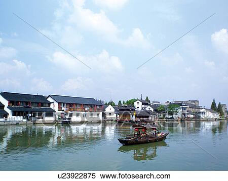 Chinese Architecture & Boat, Shanghai View Large Photo Image Stock Photography - Chinese Architecture & Boat, Shanghai. Fotosearch