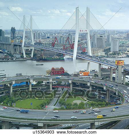 Shanghai, People's Republic of China. The Nanpu bridge View Large Photo Image Stock Image - Shanghai, People's Republic of China. The Nanpu bridge. Fotosearch