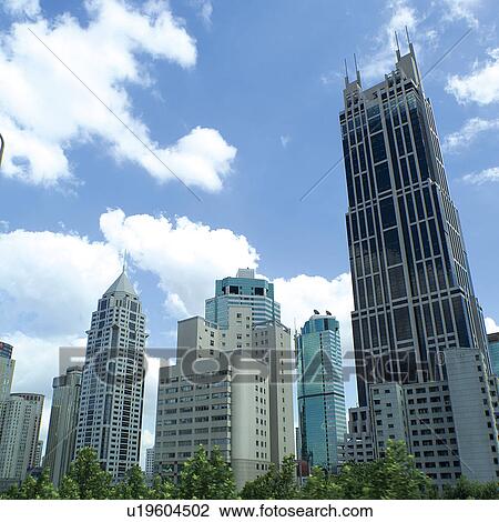 Stock Image - Skyscrapers in Pudong area. Fotosearch