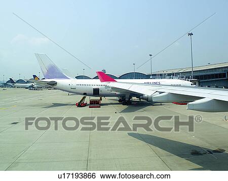 Stock Photograph - Hong Kong International Airport, Airplane. Fotosearch