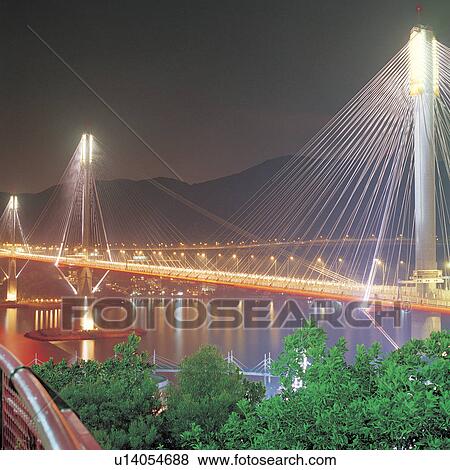 Stock Photo - Ting Kau Bridge, Night scene. Fotosearch