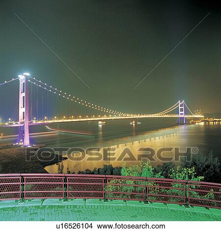 Picture - Tsing Ma Bridge, Night scene. Fotosearch