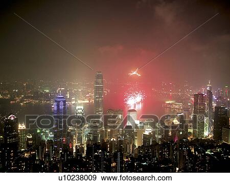 Stock Photo - Victoria Harbor, Night scene. Fotosearch