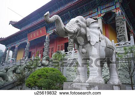 Elephant statue in front of temple View Large Photo Image Stock Image - Elephant statue in front of temple. Fotosearch