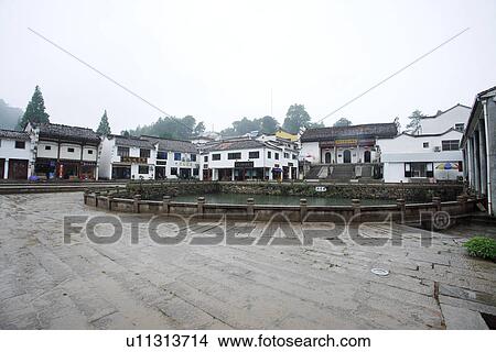 Picture - Houses, Mt. Jiuhua, Anhui, China, Asia. Fotosearch