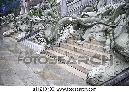 Stock Image - Stone dragon by stairway. Fotosearch