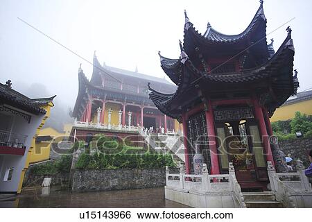 Stock Photograph - The Ksitigarbha Temple, Mt. Jiuhua, Anhui, China, Asia. Fotosearch