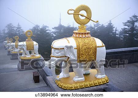 Picture - China, Sichuan Province, Mt. Emei, Elephant statue. Fotosearch