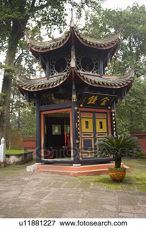 Stock Photo - China, Sichuan Province, Mt. Emei, Baoguo Temple, Pavilion with gold bell. Fotosearch
