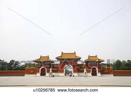 Stock Photography - China, Liaoning Province, Shenyang, Tourists visiting Northern Mausoleum. Fotosearch