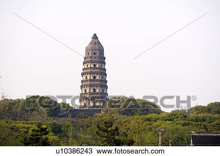 Stock Image - China, Jiangsu Province, Suzhou, Tiger Hill Pagoda. Fotosearch