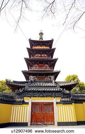 Stock Photograph - China, Suzhou, Hanshan Temple, Five storied pagoda. Fotosearch