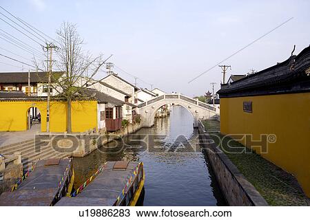 China, Suzhou, Tiger Hill, house-lined canal View Large Photo Image Stock Image - China, Suzhou, Tiger Hill, house-lined canal. Fotosearch