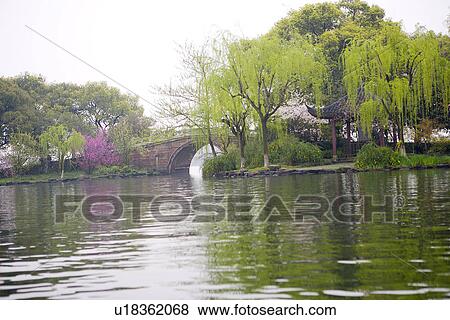 Stock Photo - China, Zhejiang Province, Hangzhou, West Lake, Su Causeway. Fotosearch