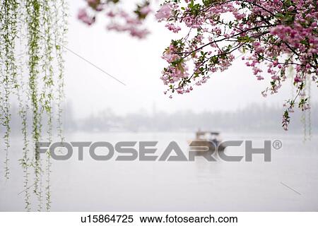 Stock Photography - China, Zhejiang Province, Hangzhou, West Lake in fog. Fotosearch