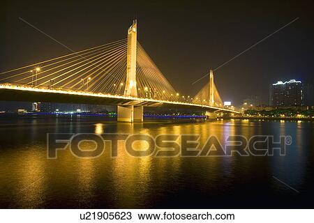 Stock Image - China, Guangdong, Guangzhou, Haiyin Bridge. Fotosearch