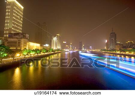 China, Guangdong, Guangzhou, Pearl river at night View Large Photo Image Picture - China, Guangdong, Guangzhou, Pearl river at night. Fotosearch