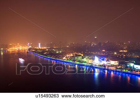 Stock Image - China,, Guangdong, Guangzhou, Pearl river at night. Fotosearch