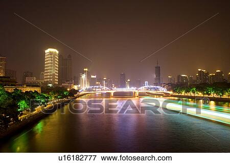 China, Guangdong, Guangzhou, Pearl river at night View Large Photo Image Stock Photo - China, Guangdong, Guangzhou, Pearl river at night. Fotosearch
