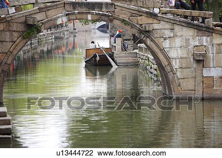 Asia, China, Jiangsu Province, Zhouzhuang Town, Water town with arch bridge View Large Photo Image Stock Image - Asia, China, Jiangsu Province, Zhouzhuang Town, Water town with arch bridge. Fotosearch