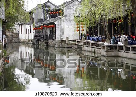 Asia, China, Jiangsu Province, Zhouzhuang Town, Ancient Scenic Town View Large Photo Image Stock Image - Asia, China, Jiangsu Province, Zhouzhuang Town, Ancient Scenic Town. Fotosearch