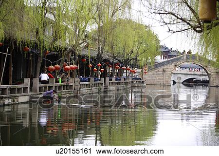 Stock Image - Asia, China, Jiangsu Province, Zhouzhuang Town, Water town. Fotosearch