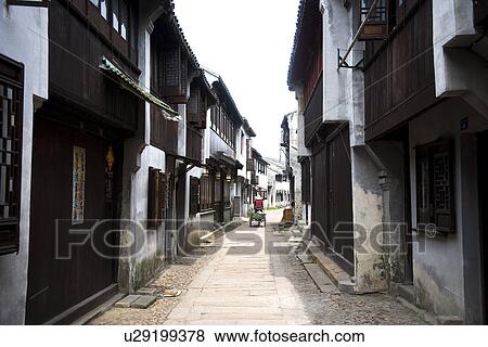 Asia, China, Jiangsu Province, Tongli Town, alley View Large Photo Image Stock Photo - Asia, China, Jiangsu Province, Tongli Town, alley. Fotosearch