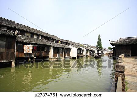 Stock Image - Asia, China, Zhejiang Province, Wuzhen, Water Town. Fotosearch