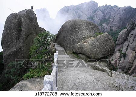 China, Anhui, Mt. Huangshan, Hundred Cloud Steps View Large Photo Image Stock Photo - China, Anhui, Mt. Huangshan, Hundred Cloud Steps. Fotosearch