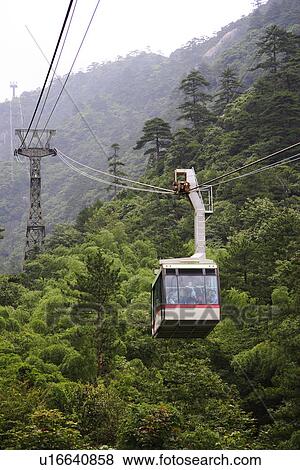 China, Anhui, Mt. Huangshan, Overhead cable car View Large Photo Image Stock Photo - China, Anhui, Mt. Huangshan, Overhead cable car. Fotosearch