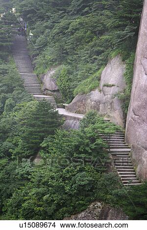 China, Anhui, Mt. Huangshan, Stone steps on side of mountain View Large Photo Image Picture - China, Anhui, Mt. Huangshan, Stone steps on side of mountain. Fotosearch