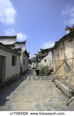 Stock Photograph - Alley, Xidi Village, Anhui Province, China, Asia. Fotosearch