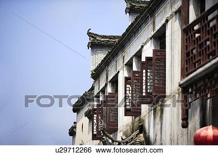 Stock Photograph - Ancient residential houses, high section, Xidi Village, Anhui Province, China, Asia. Fotosearch