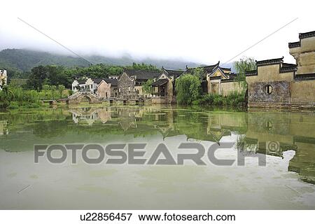 China, Anhui, Chengkan Village View Large Photo Image Stock Photo - China, Anhui, Chengkan Village. Fotosearch