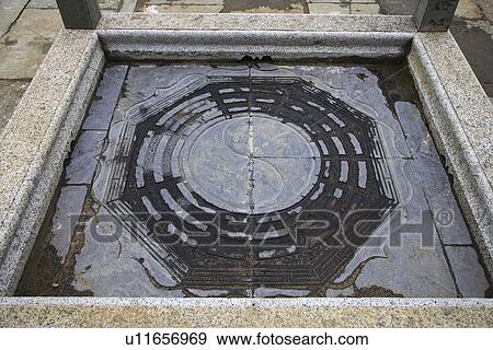 Stock Photo - Small pond with Yinyang symbol, Cheng Kan Village, Anhui Province, China, Asia. Fotosearch