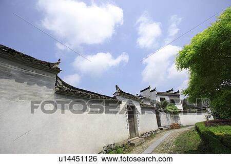Stock Photograph - Surrounding wall, Xidi Village, Anhui Province, China, Asia. Fotosearch