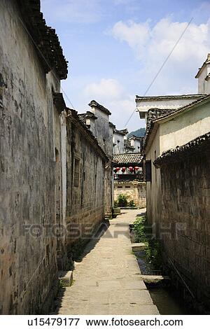 Stock Photo - Alley, Hongcun village, Anhui Province, China, Asia. Fotosearch