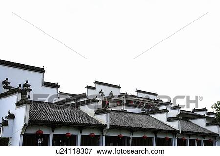 Stock Photo - Ancient residential houses, Hongcun village, Anhui Province, China, Asia. Fotosearch