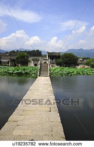 Stock Image - Long stone bridge, Hongcun village, Anhui Province, China, Asia. Fotosearch